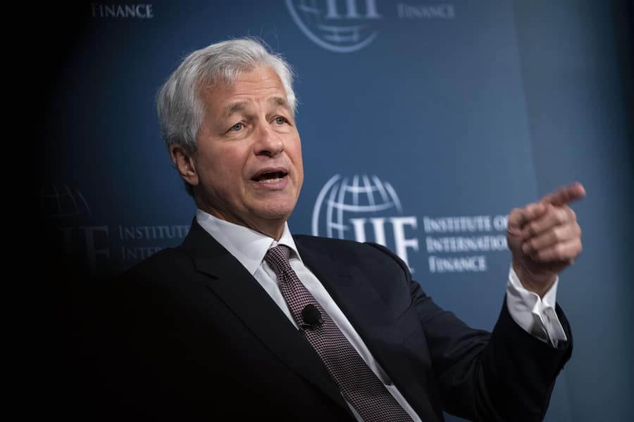 Jamie Dimon, chief executive officer of JPMorgan Chase & Co., speaks during the Institute of International Finance (IIF) annual membership meeting in Washington, D.C., U.S., on Friday, Oct. 18, 2019. The meeting explores the latest issues facing the financial services industry and global economy today. Photographer: Al Drago/Bloomberg
